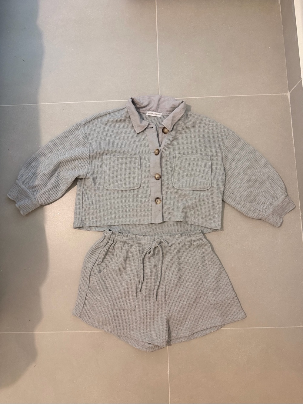 Cozy Two-Piece Waffle Knit Set - Light Gray